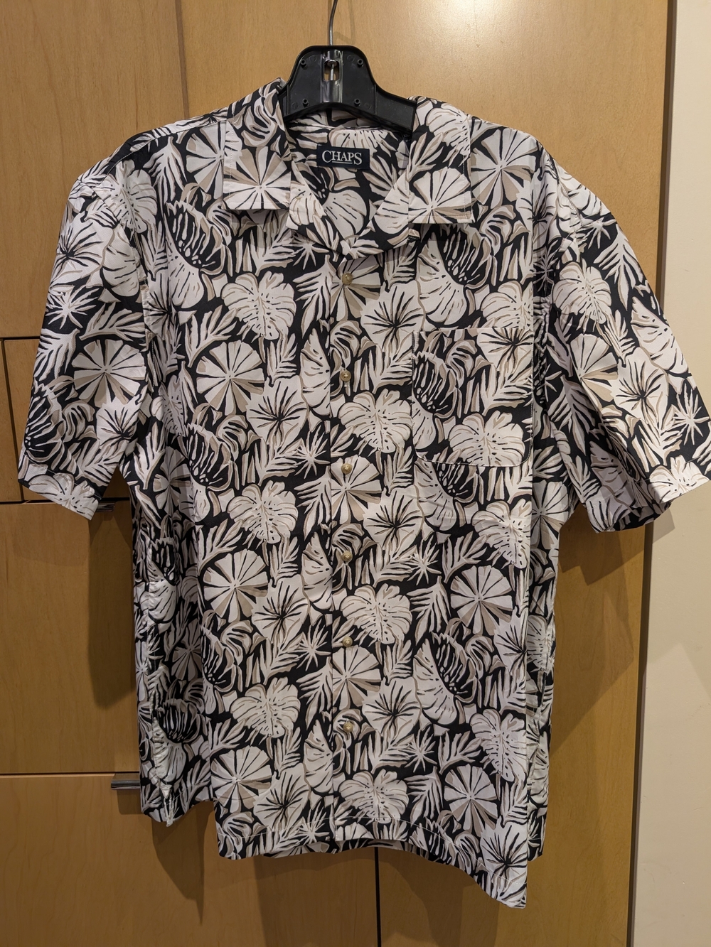 Chaps Black & White Tropical Camp Collar Button-Down Shirt
